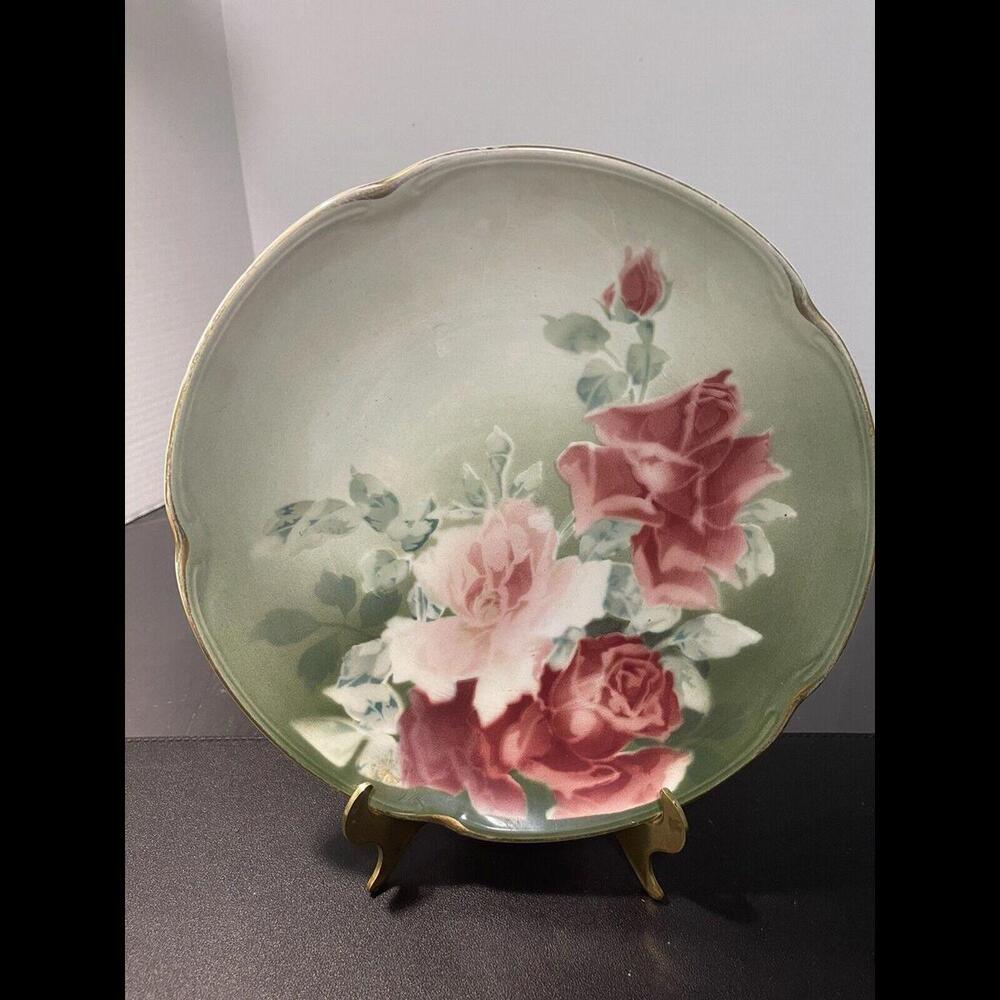 K & G Luneville France Antique 1900 To 1920 Handpainted Roses Hanging Plate